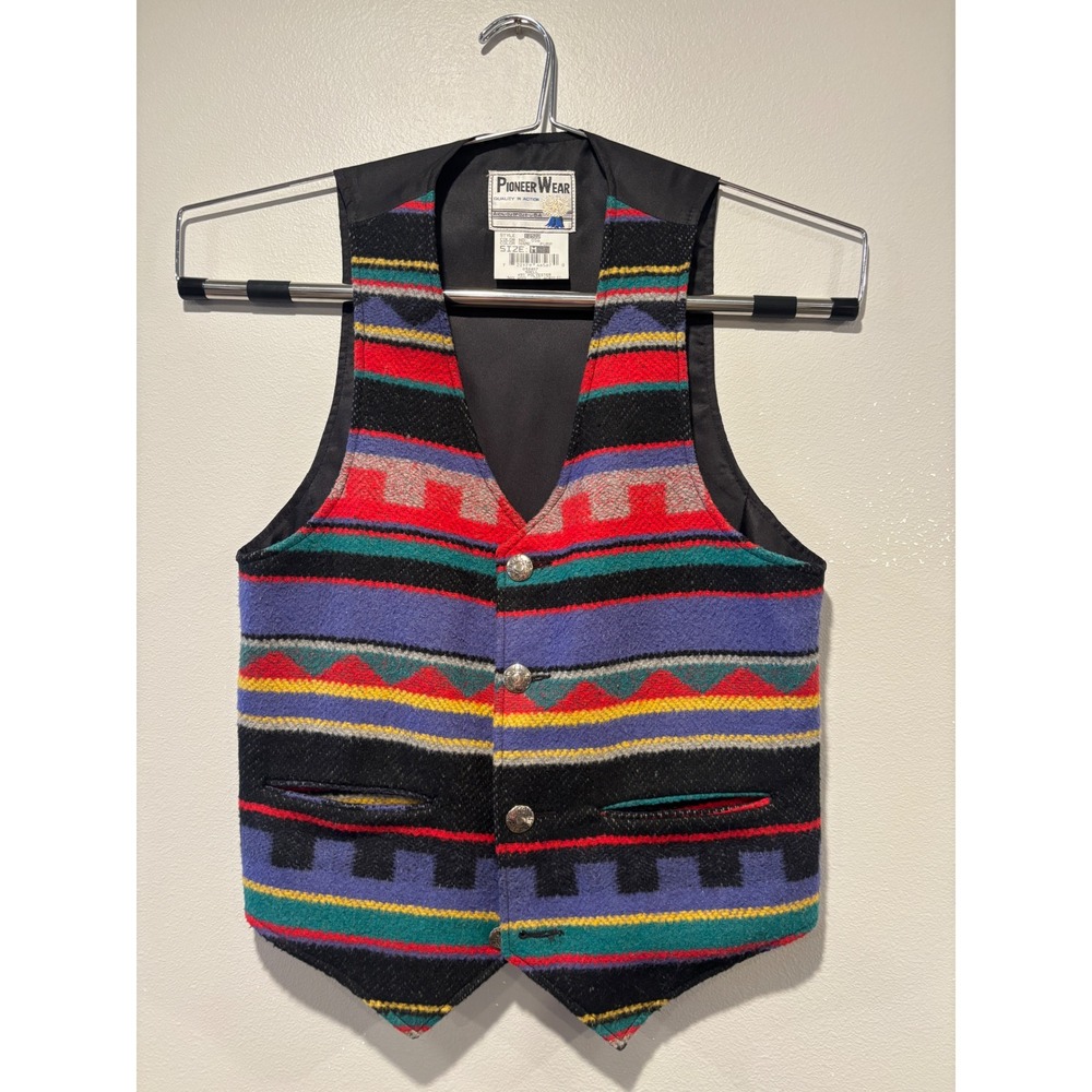 Pioneer Wear Vintage‎ Southwestern Wool Blend Vest Mens Medium Multi Color USA